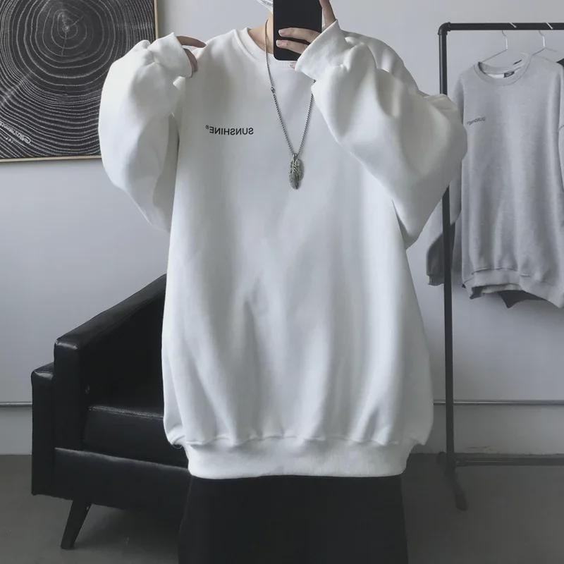 Men's Black Velvet Sweatshirt - Trendy, Loose-Fit, Round Neck for Spring/Autumn