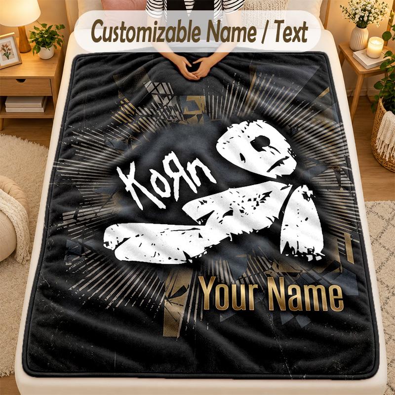 Flannel BlanketKorn Custom Name Text Personalized Soft Warm Throw Blanket Home Decor Gift
