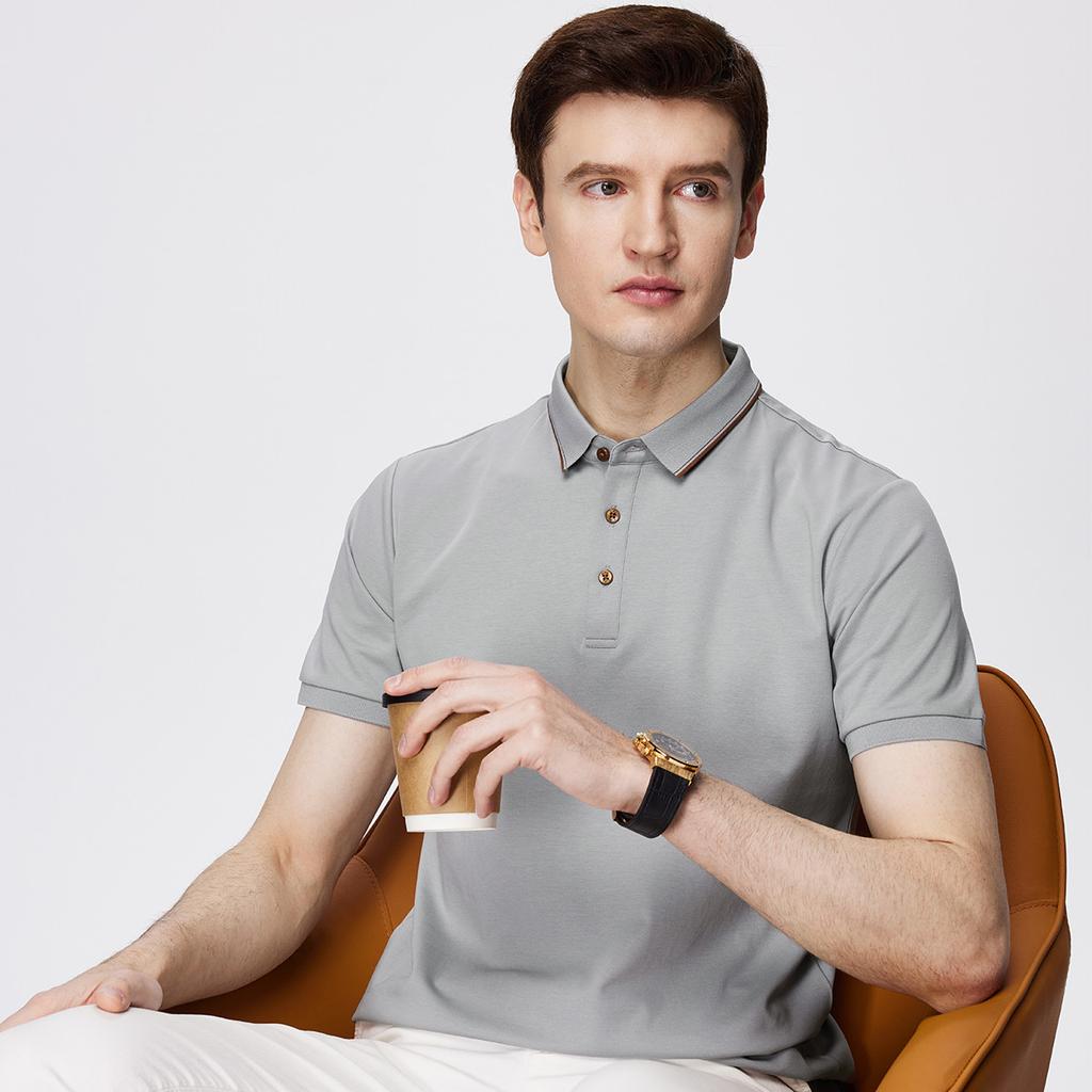 [Silk Cotton+linen] Business Casual Smooth, Breathable, Easy To Care for Skin Friendly T-shirt, Short Sleeved Polo Shirt