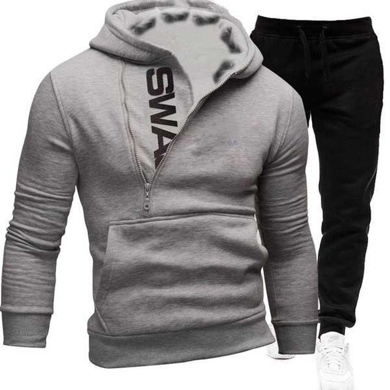 Men Set Fleece Hoodie Pant Thick Warm Tracksuit Sportswear Fashion Hooded Track Suits Male Sweatsuit Tracksuit