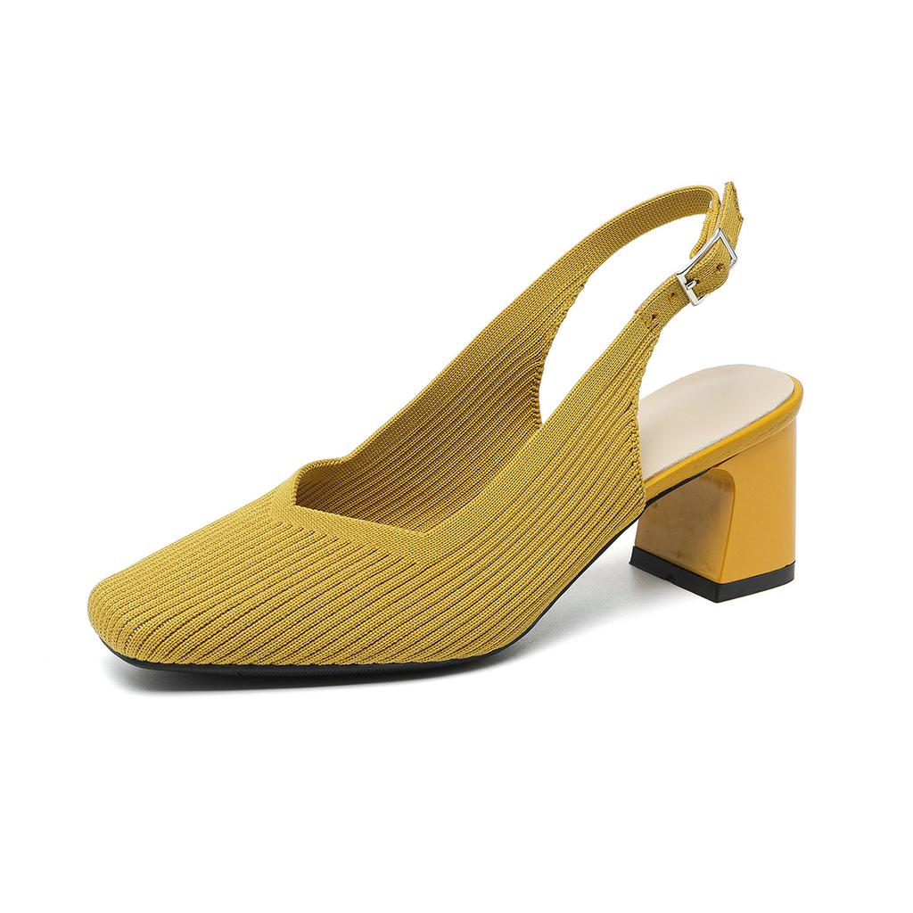 Baotou Sandals for Womens Summer New Solid Color Breathable Square Head Shallow Mouth Heel with Mixed High Heels Women's Sandals