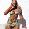 Women's 3 PCS Sets Hanging Neck Bikini With Chest Pad Bra Sexy Package Hip Swimsuit Summer Swimming Suit