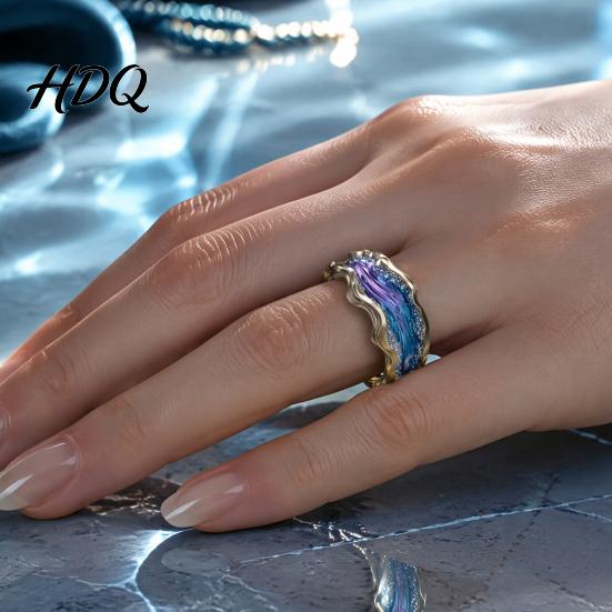 Resin Statement Ring Wave for Women Ocean Inspired Chunky Ring Non Artistic Finger Tarnish Open Adjustable Fashion Jewelry Summer Vacation Themed