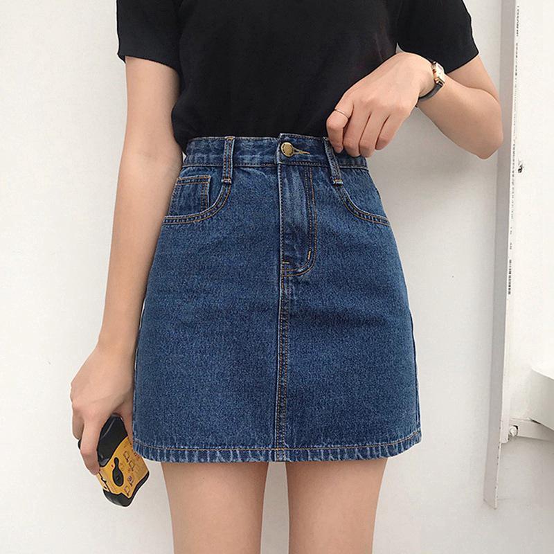Sommer 2026 High-Waist A-Linien Denim Midi-Rock für weibliche Studenten - Trendiger lässiger Hüftbetonter Stil