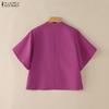 ZANZEA Women Stand Collar Casual 3/4 Sleeve Embroidery Print Loose Blouse