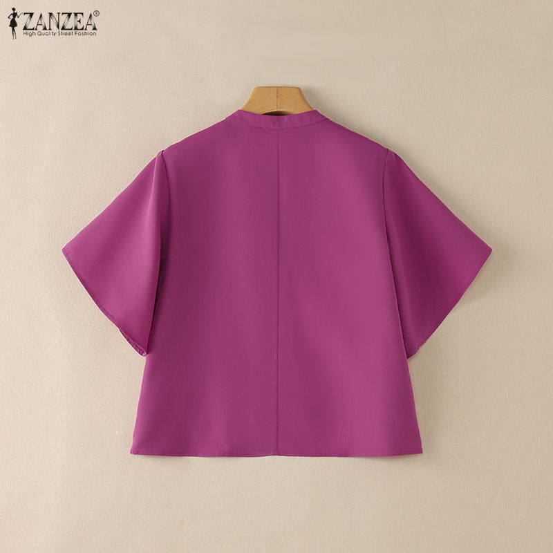 ZANZEA Women Stand Collar Casual 3/4 Sleeve Embroidery Print Loose Blouse