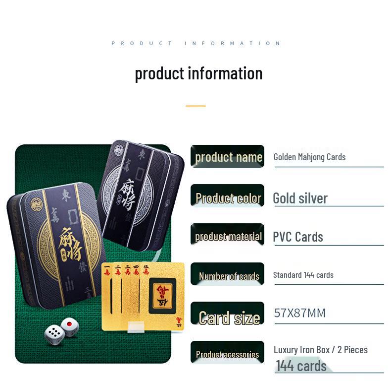 Gold Edition: Portable Mahjong Set with Plastic Tiles & Waterproof Poker Cards