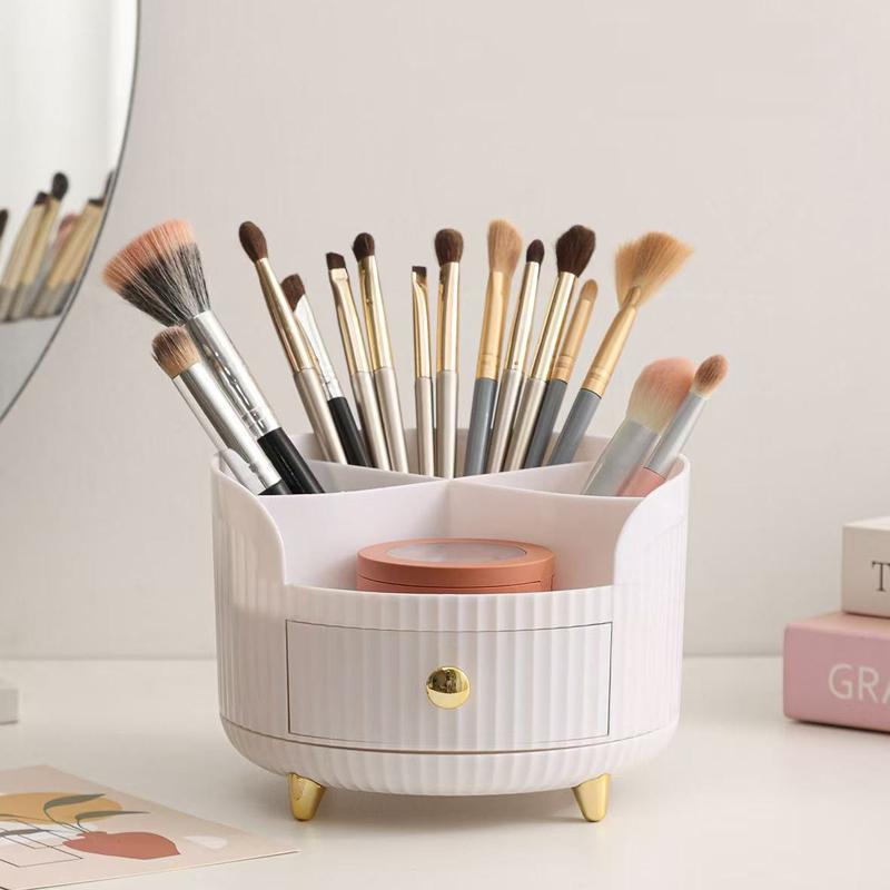 Makeup Organizer Rotating Brush Holder with Small Drawers Luxury Cosmetic Storage for Lipstick Sponge