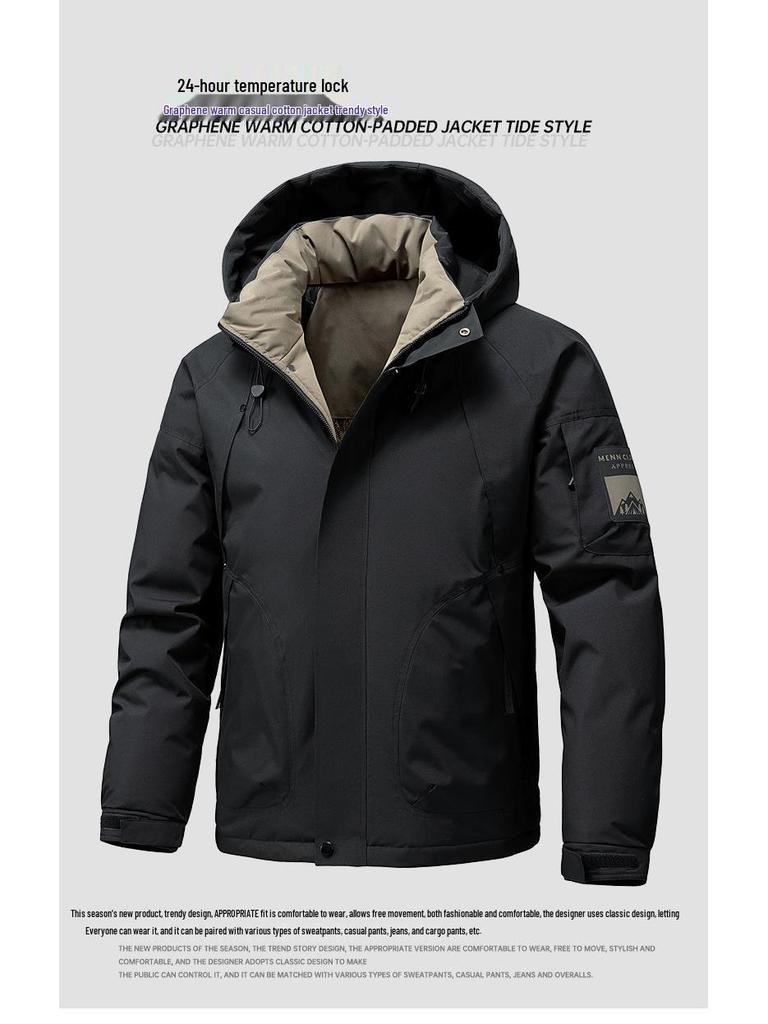 Men's 2025 Autumn/Winter Windproof Waterproof Warm Hooded Cotton Jacket