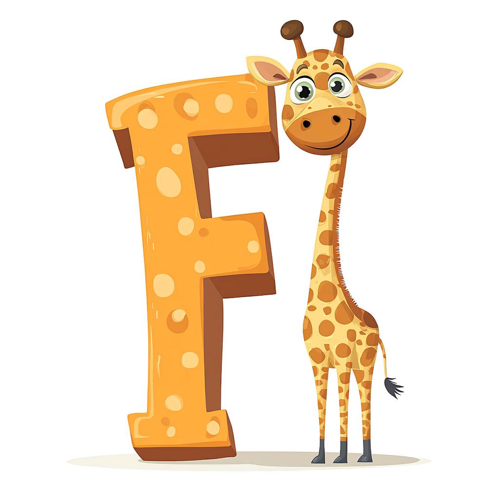 Plakat Żyrafa I Litera F Plakat Żyrafa I Litera F, 30X40 Cm, Rama Drewniana Jasny Dąb, Papier Matowy 230 Gsm