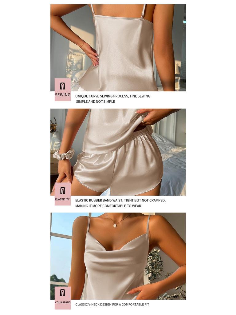 Dámský set tílka bez zad a šortek z ledového hedvábí - Sexy jarní/letní noční prádlo