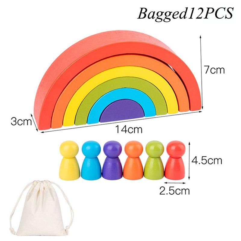 Children s Montessori Wooden Building Blocks Early Education Educational Toys Tree Flame House Stone Rainbow Blocks Wooden Toys