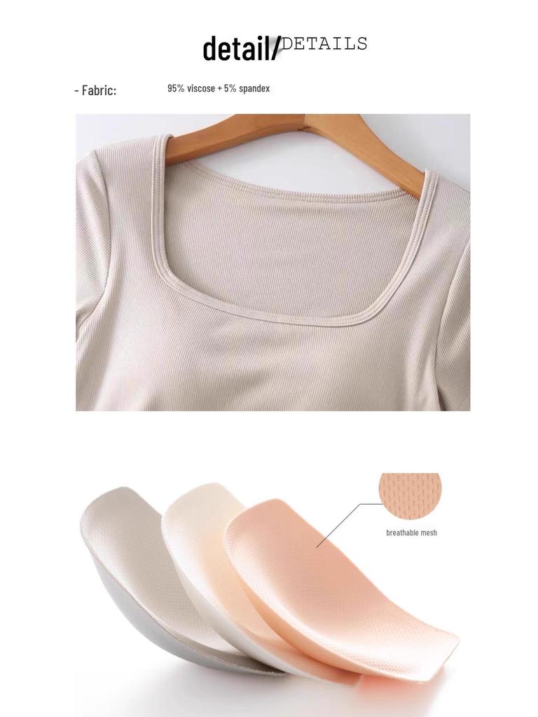 Wireless Bra Integrated Modal Square Neck Cool T-Shirt with Chest Pad