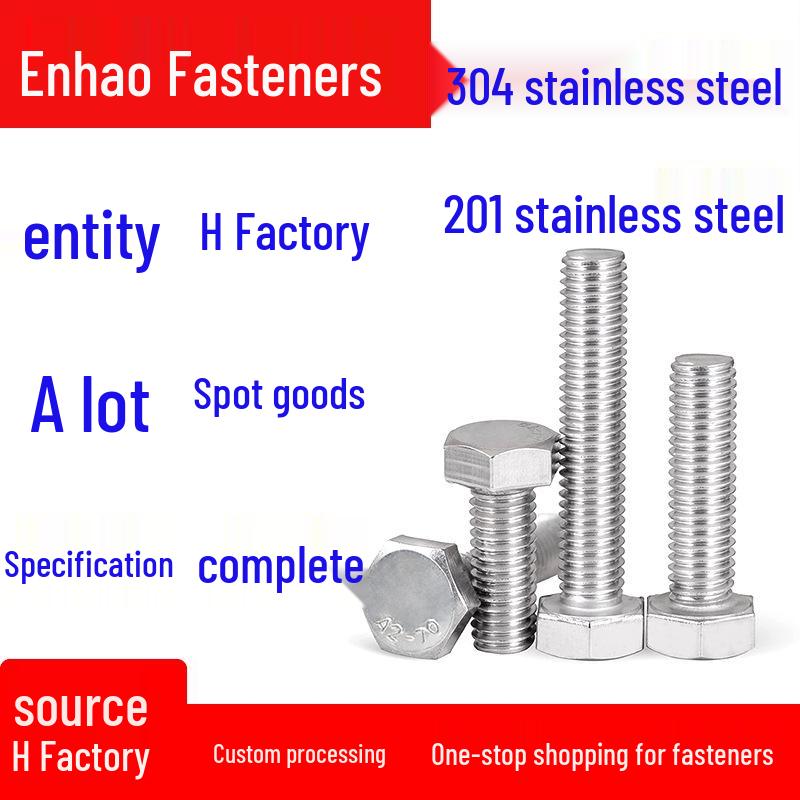 Hex Head Bolts M3/M4/M5/M, 304 Stainless Steel, Full Thread M6x12mm