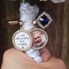 Memorial Photo Locket Charm for Wedding Bouquet Alloy Rhinestones Jewelry Accessory With Round Glass Cabochon
