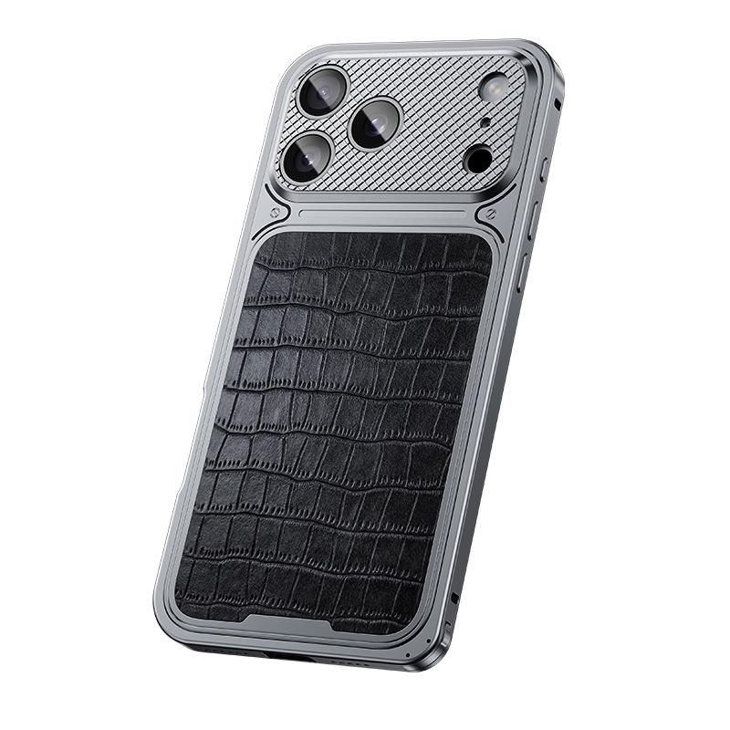 Crocodile Pattern Leather Metal Frame Anti-Drop Case for iPhone 17 Pro Max