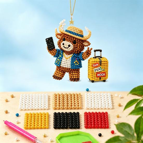Yousheng 3D Beaded Animal Kit,Cute Tiny Highland Cow Beading Kit with Colorful Embroidery Beads And Instructions,Handmade Bead Art Craft for Beginners