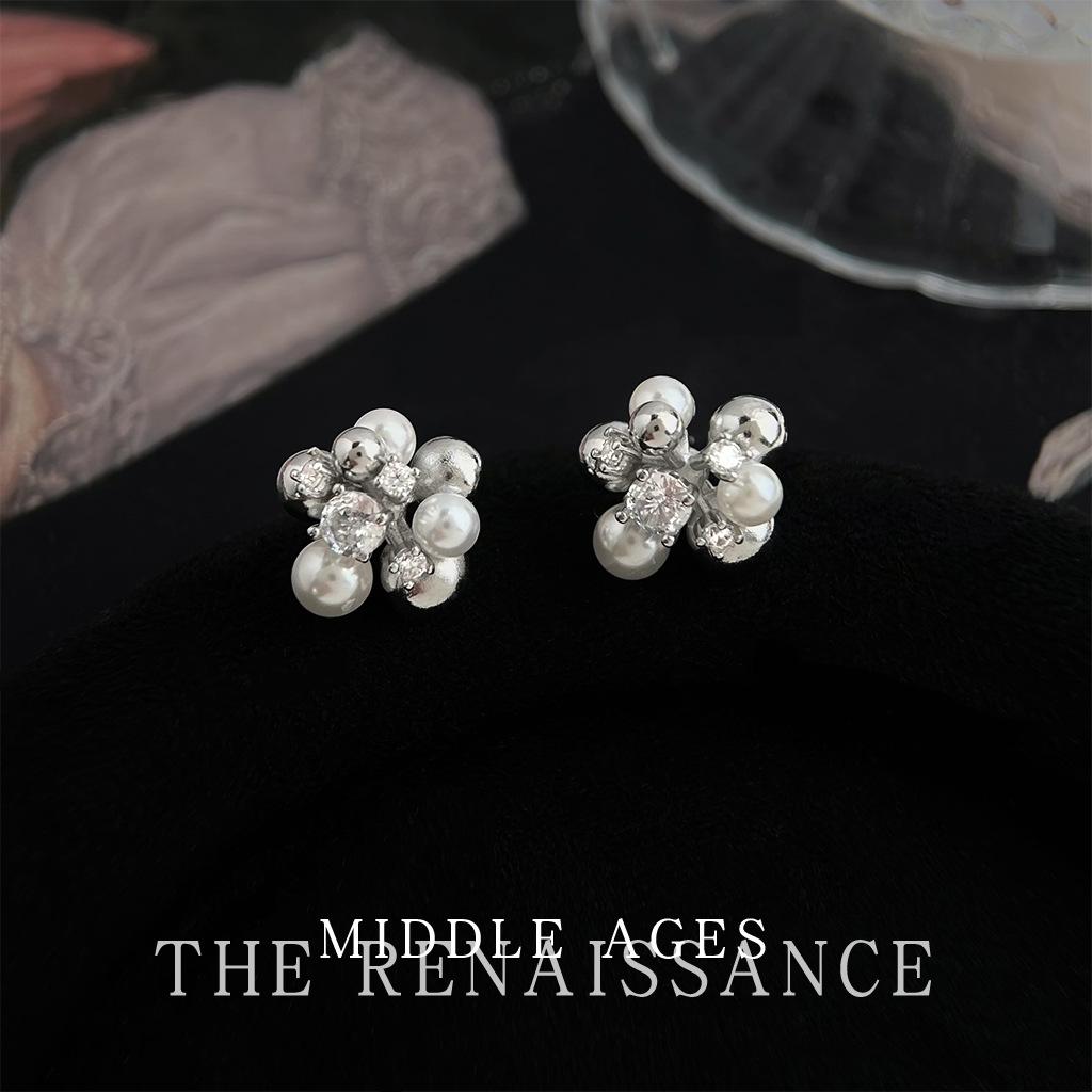 Zircon pearl earrings fashion light luxury commuter temperament earrings women