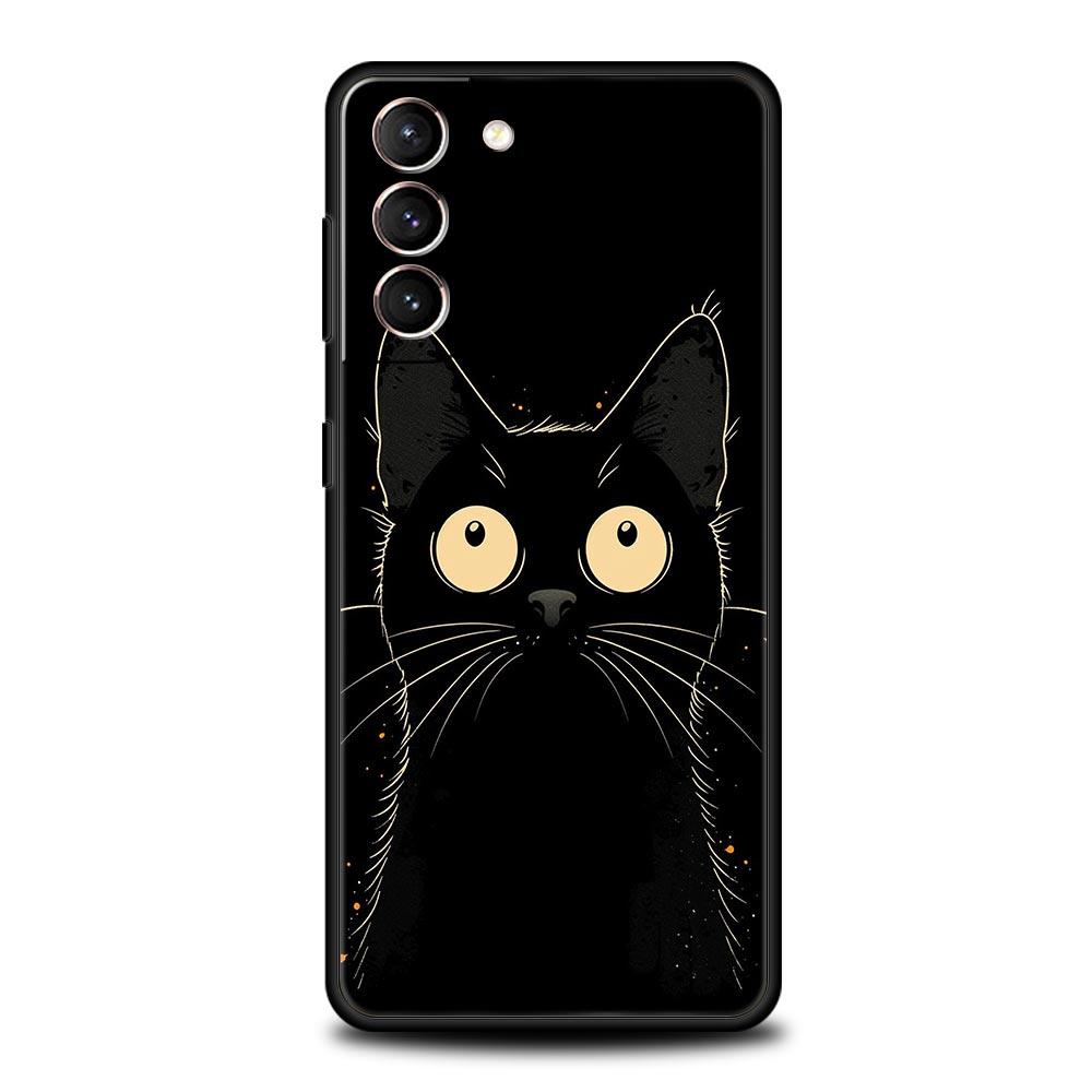 Artistic Black Cat Starry Night Phone Case For Samsung Galaxy S25 Edge S24 Plus S23 FE S22 S21 S20 Ultra 5G S10 Protect Cover