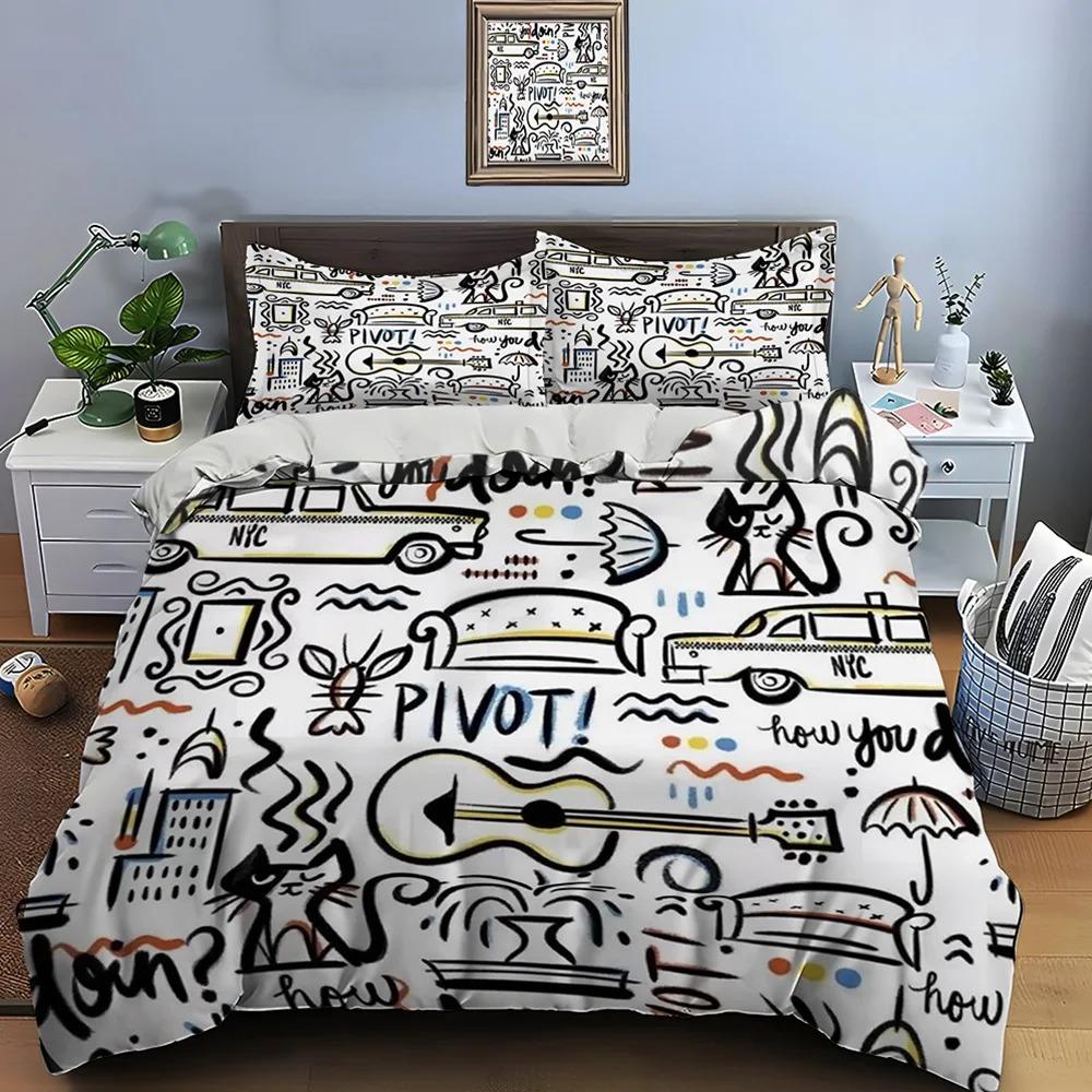 Funny Friends Print Bedding Set Duvet Cover 1 Duvet Cover 2 Pillowcases Adult And Children Bedding Set Luxury TV Show Pattern