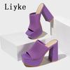Fashion Liyke Summer Fashion Green Knitting Women's Slippers Banquet Nightclub Platform Chunky High Heels Slide Mule Shoes Female Sandal