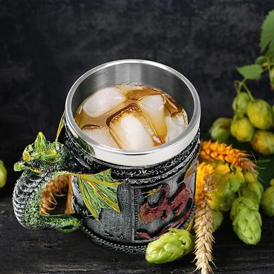 Mittelalterlicher Bierkrug mit brüllendem Drachen, Merchandise-Bierkrüge, Wikinger-Krug, Edelstahl-Kaffeetasse, Geschenkbecher für Drachensammler