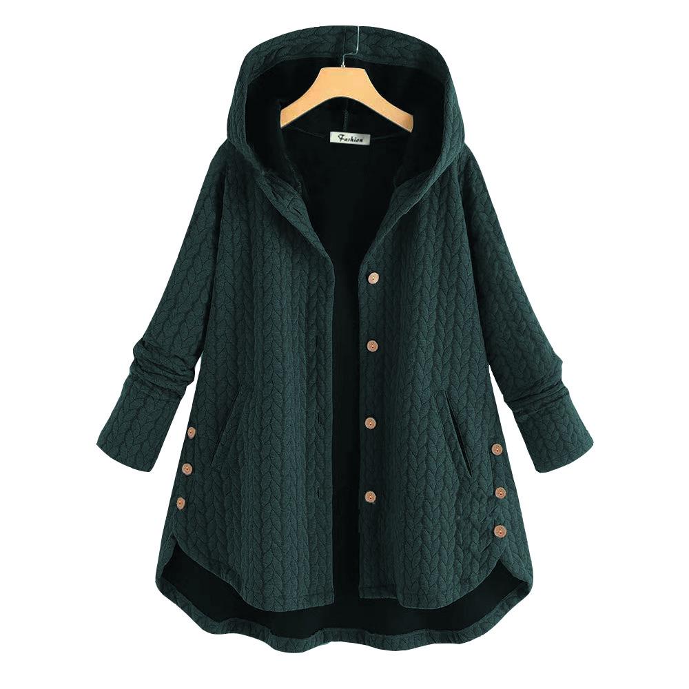 Women's 2023 Irregular Mid-Length Solid Color Hooded Single-Breasted Cotton Coat