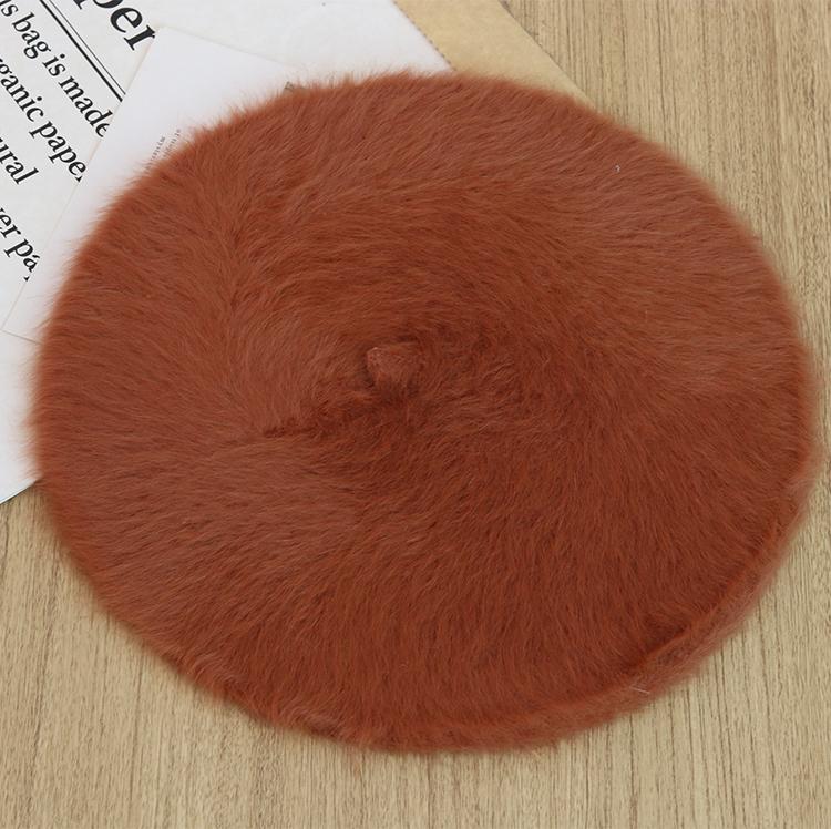 Autumn Winter New Fashion Plush Warm Good Quality Rabbit Fur Beret Winter Berets Outdoor Casual Flat Top Beret for Woman