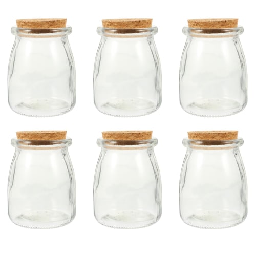 FOMIYES Mini Yogurt Jars, Glass Jars with Cork Lids, 6 Pieces, 200ml Empty Pudding Bottles, Honey Pot, Wedding Mason Jars
