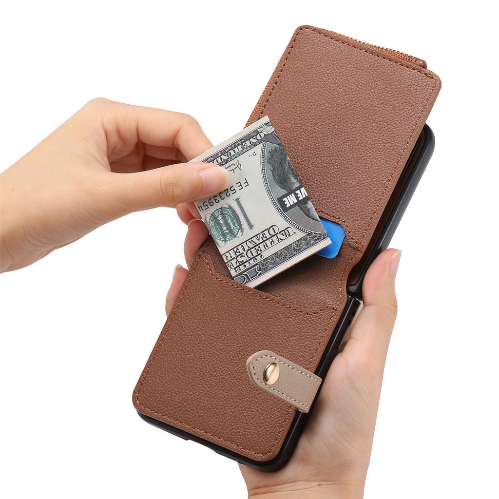 Vertical Zipper Cards Solt Wallet Leather Case for Samsung Z Flip 5 4 3 5G Stand Shockproof Flip5 Purse Ring Holder Pocket Cover