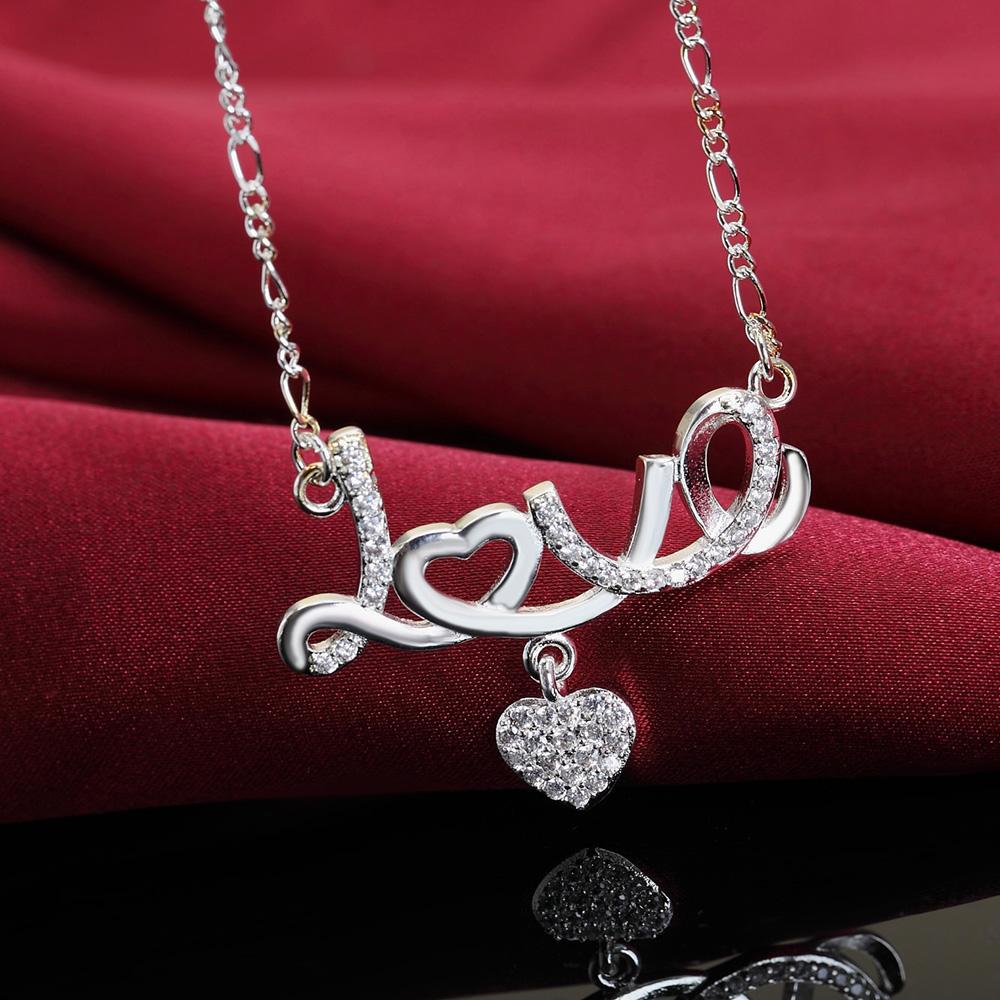 925 Sterling Silver AAA Zircon Heart-shaped Love Necklace Wedding Charm Jewelry