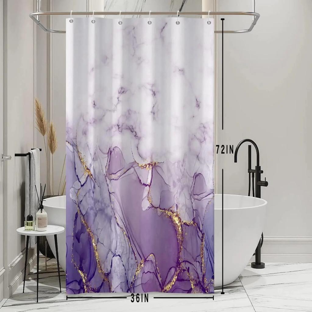 Purple Marble Shower Curtain for Bathroom, Abstract Waterproof Fabric Curtain Set with 12 Hooks, 71x71 Inches