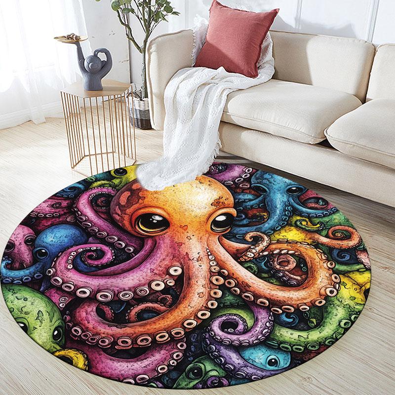Octopus pattern round rug,Carpet Rug for Living Room Bedroom Playroom ,Non-slip Floor Mat,Holiday Gifts and Birthday Gifts. 80cmx80cm