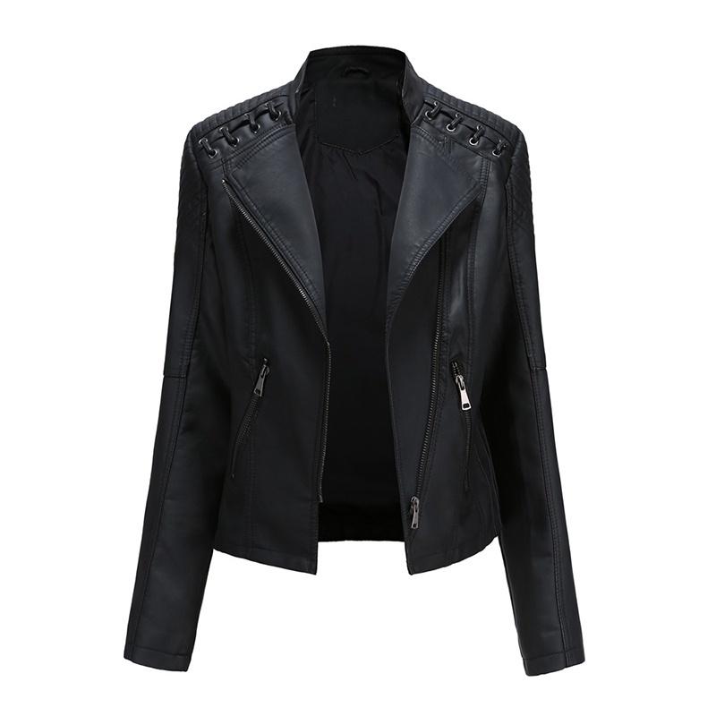 IELGY new spring and autumn women s leather jacket women s short jacket slim thin leather jacket ladies motorcycle clothing S чёрный