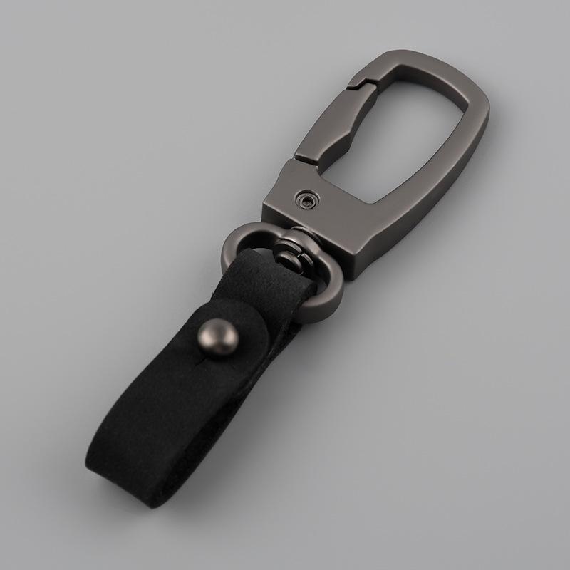 The First Layer of Cowhide Keychain Pendant Simple Car Metal Keychain Buckle Head Keychain