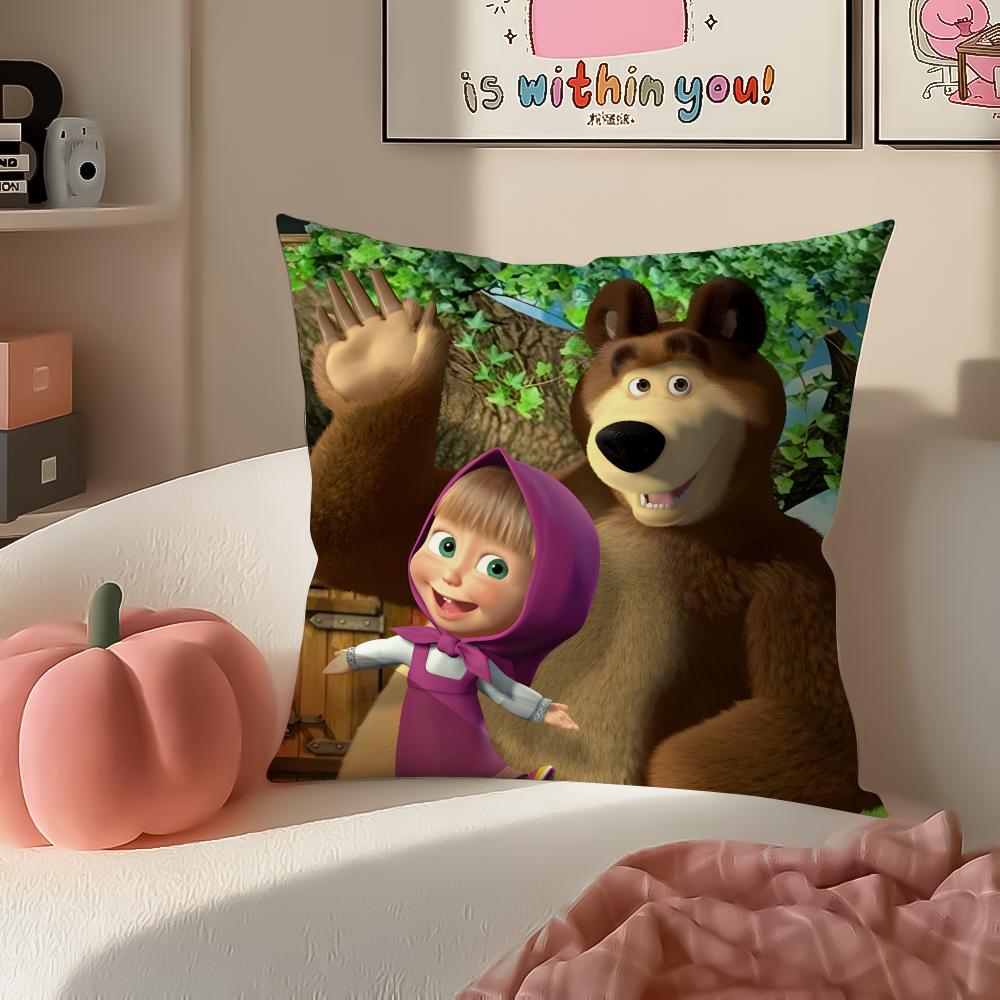 PopCartoon To Accompany MMasha And BBearsS Cushion Cover Pillowcase Short Plush Invisible zipper Room Sofa Cushion Cover
