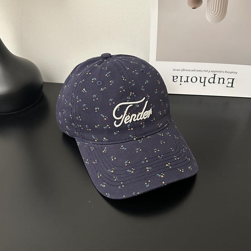 Korean Style Embroidered Cotton Cap With Curved Bill For Spring Summer Fashion темно-синий