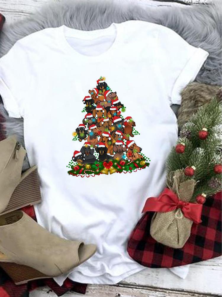 Lovely Merry Christmas Funny Trend T Shirt Women Short-Sleeved Print Tee Shirt Female Trend Clothing Women Casual Graphic Tee