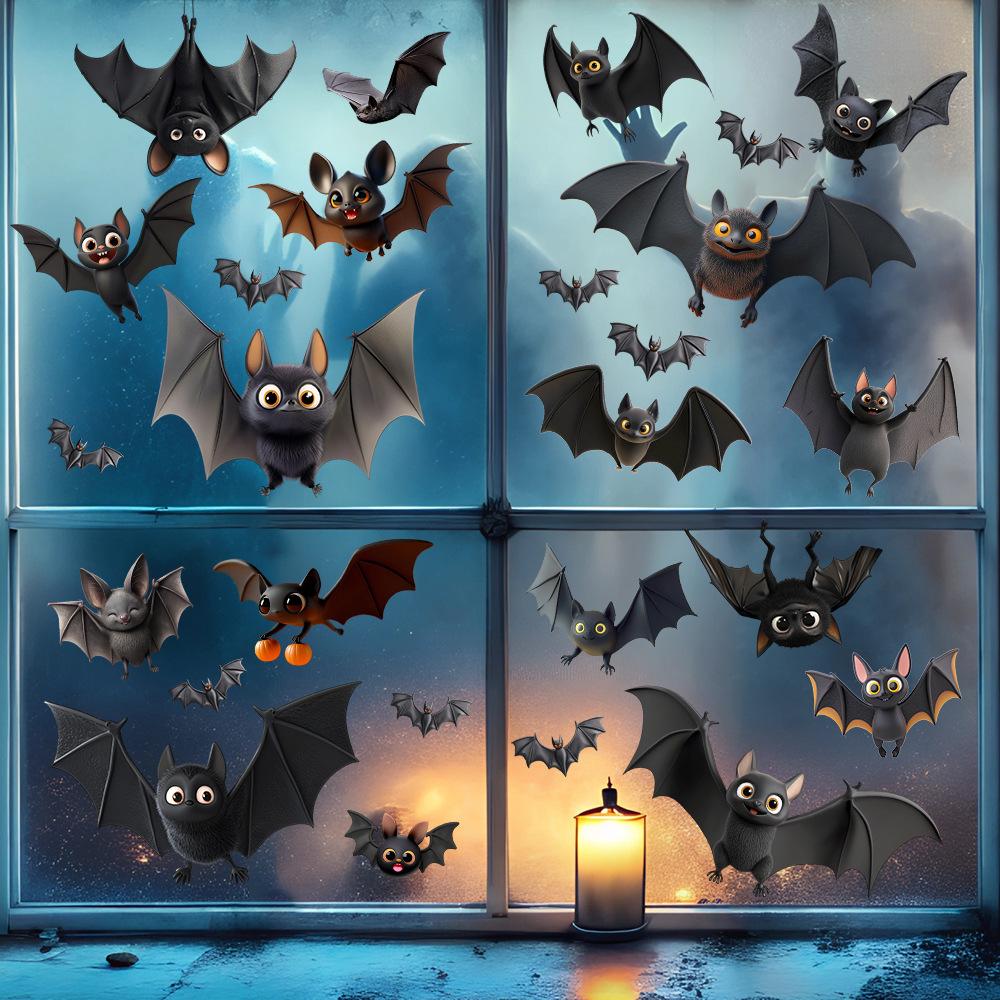 Halloween, Cartoon, Cute Bats, Glass Window Stickers, Festive Atmosphere Decoration, Store Static Stickers, Party Decorations