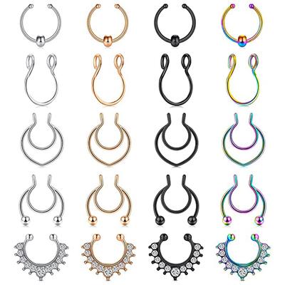 Fake Septum Rings Faux Nose Rings Hoop Stainless Steel Faux Lip Ear No Piercing Clip Septum Nose Rings Fake Piercing Jewelry
