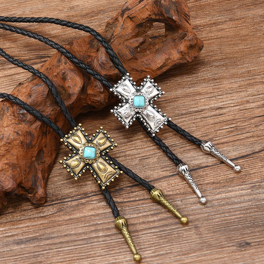 Turquoise Bolo Tie Pendant and Sweater Chain Necklace