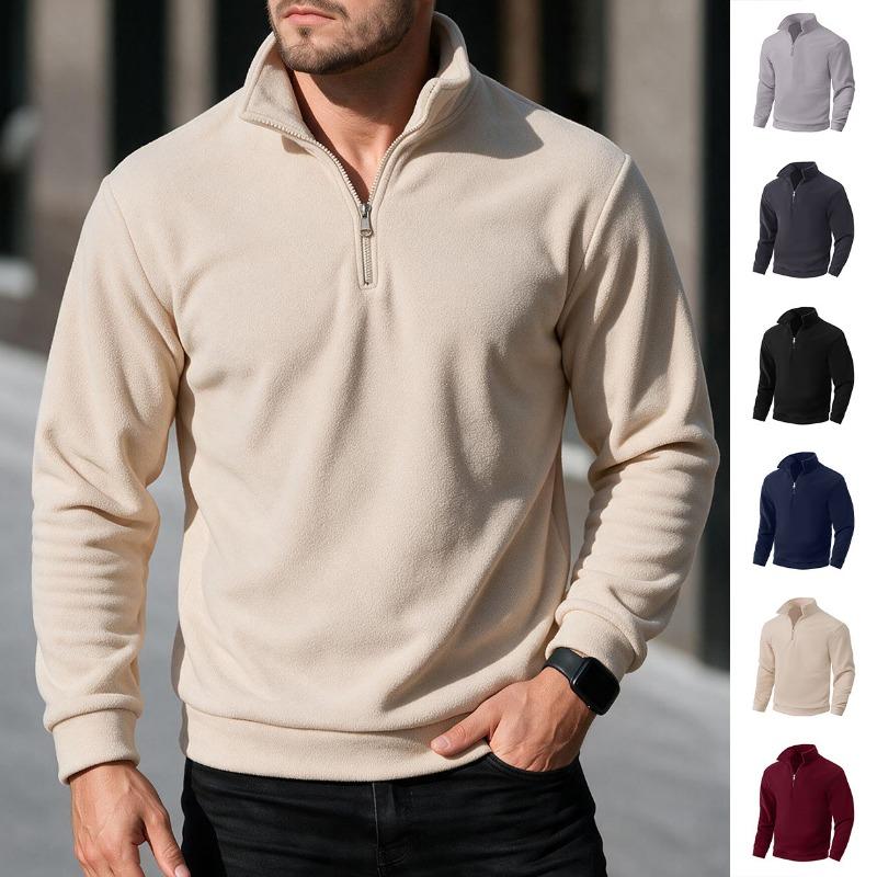 Men S Solid Half Zip Casual Stand Collar Long Sleeve Sweatshirt