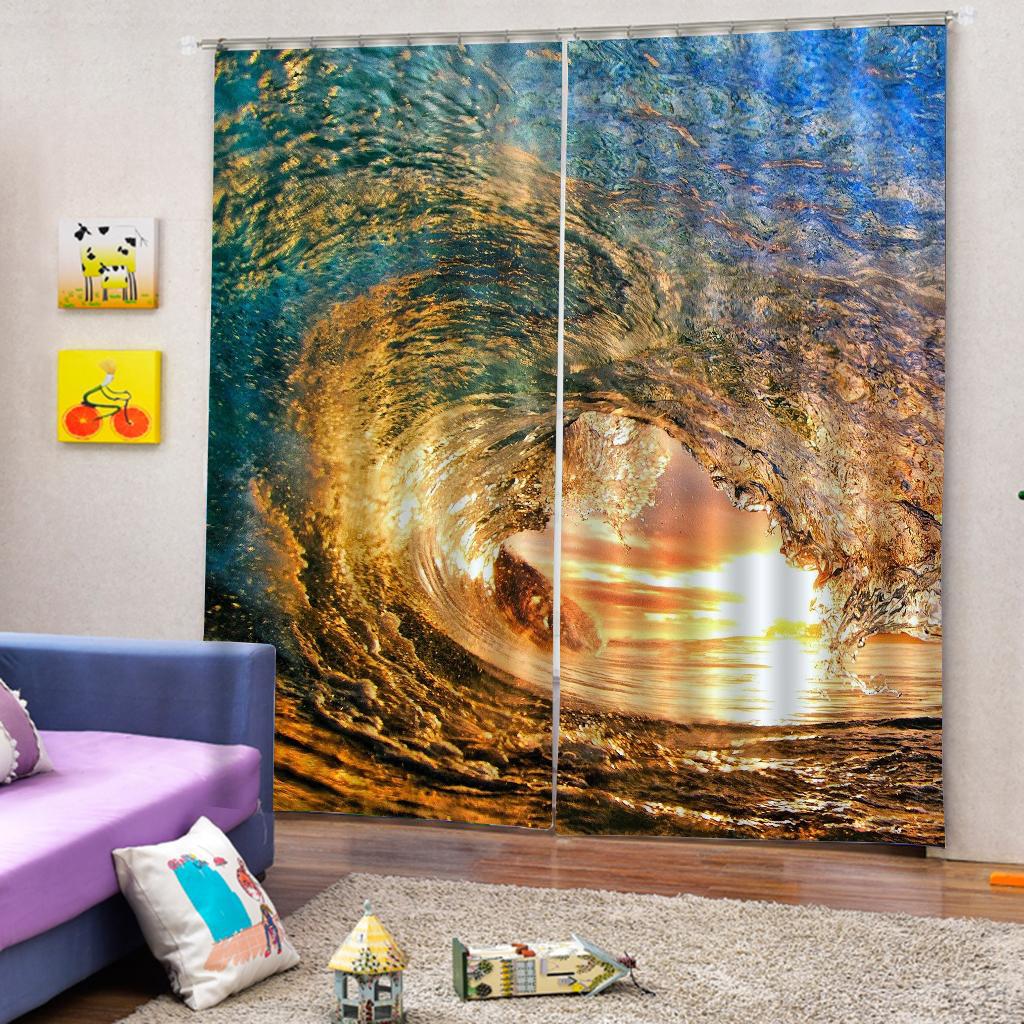 Cortinas 3D 2 painéis para decoração de sala de estar e quarto, ilhós/janela, 65 x 59 polegadas