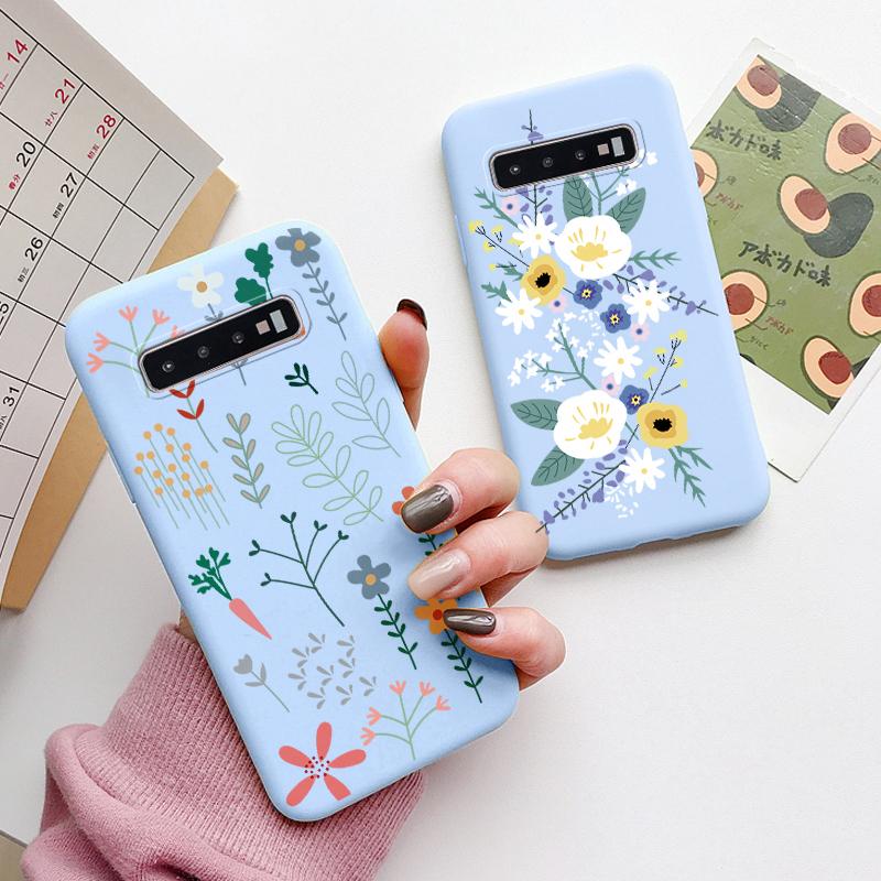Coque Pour Samsung Galaxy S10 Plus S 10 S10E Housse Fleur Feuille Cœur Silicone Souple Fundas Pour Samsung S10 S10e Coque Mode Coquille