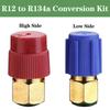 1 pár R12 R22 na R134a Adaptér R12 na R134a Vysokotlaký Nízkotlaký Přestavbové Adaptéry Fitinky Konverzní Sada 1/4 SAE na 7/16 in UNF