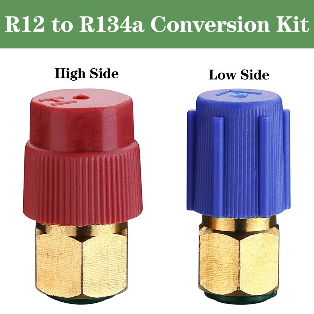 1 pár R12 R22 na R134a Adaptér R12 na R134a Vysokotlaký Nízkotlaký Přestavbové Adaptéry Fitinky Konverzní Sada 1/4 SAE na 7/16 in UNF