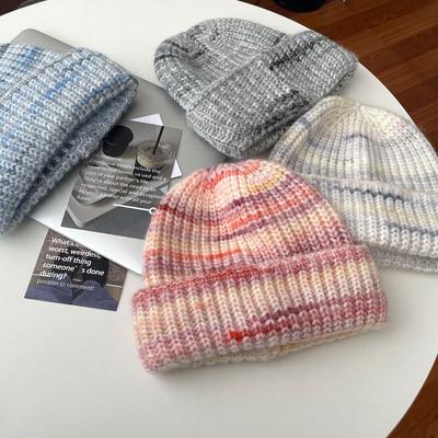 Minority Gradient Knitted Hat Mixed Thread Winter Warm Knitted Yarn Hat Cold Hat for Women