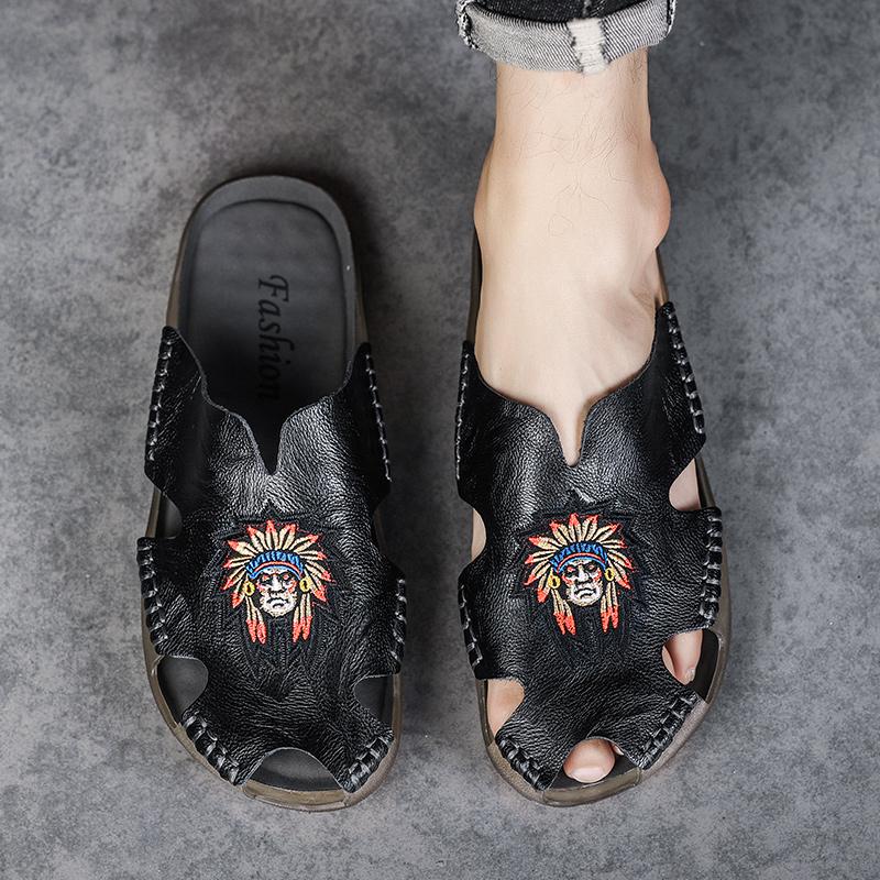 

Мужские римские сандалии, черно-белые кожаные сандалии-гладиаторы, уличные летние сандалии для мужчин, пляжная обувь с открытым носком и открытым носком EU:39 чёрный