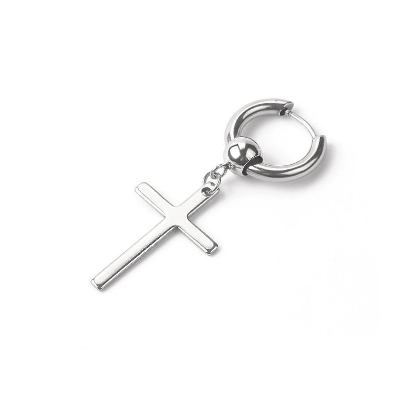 1Pcs Men Punk Cross Stars Dangle Earrings Women Gothic Stainless Steel Cross Ear Stud Earrings Piercing Huggies Pendant Jewelry