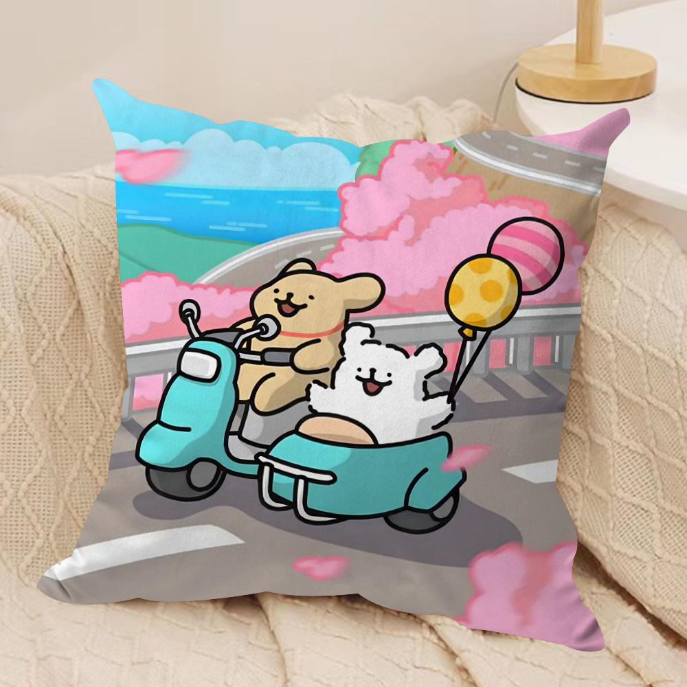 Korean Line P-Puppy Cushion Cover Soft Plush Fabric Double-Sided Printed Sofa Cushion Cover for All Seasons Home Decor Gift